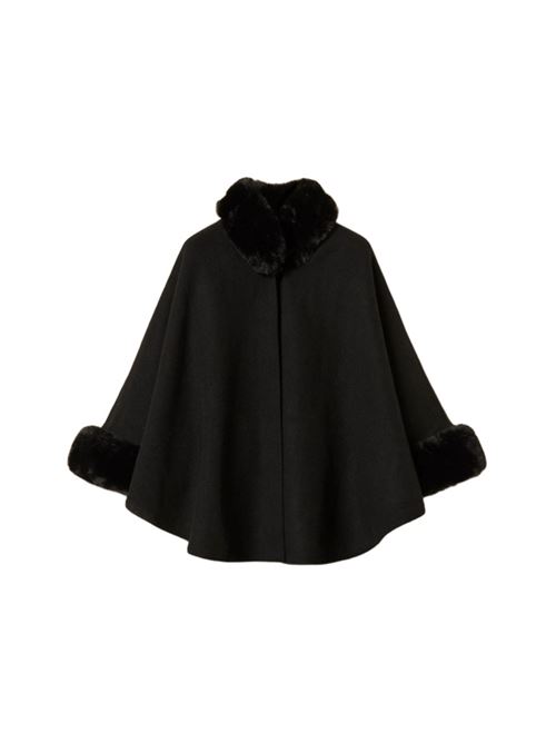 Poncho da donna in panno con eco pelliccia, colore nero. TWINSET | 252TO513000006